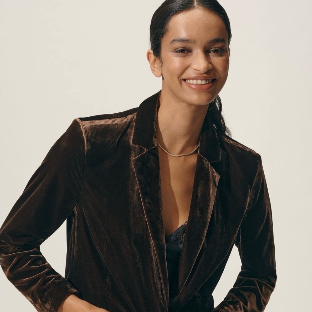 Anthropologie The Tessie Blazer Brown Velvet